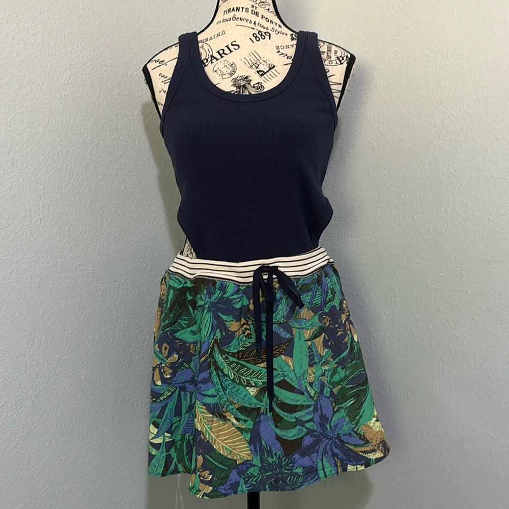 NWOT Offline by Arie Romper w/side-back cutout size Large Blue w/Tropical Print
